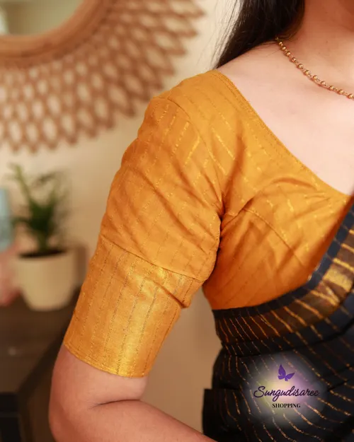 Black color saree with Mustard blouse sungudi Tissue