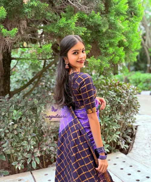 Dark Navy blue with lavender contrast blouse