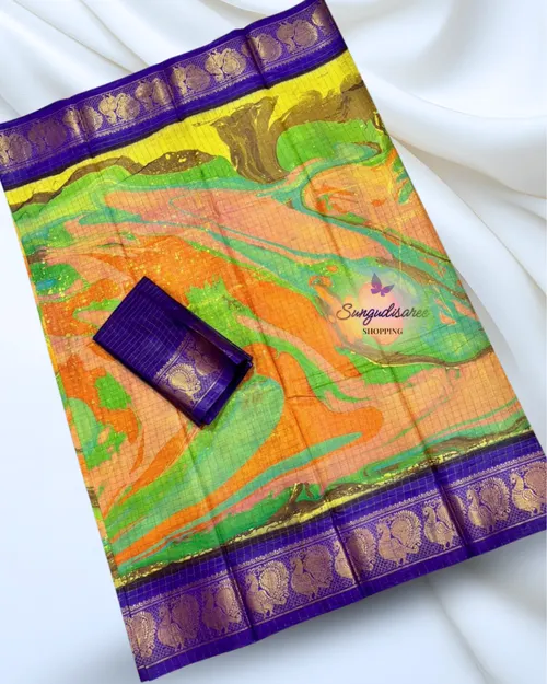 Marble Prints Multicolor saree with peacock border