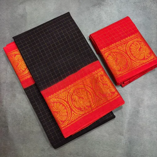 Black with orange zarikattam sungudi saree