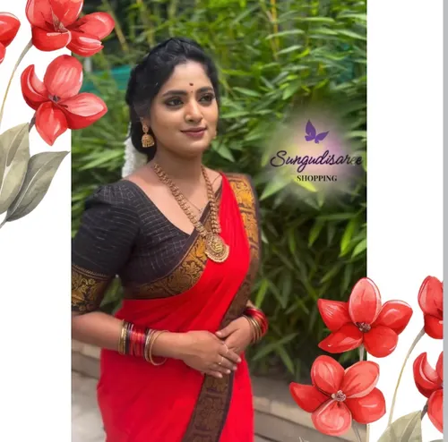 Red saree with black border zarikattam