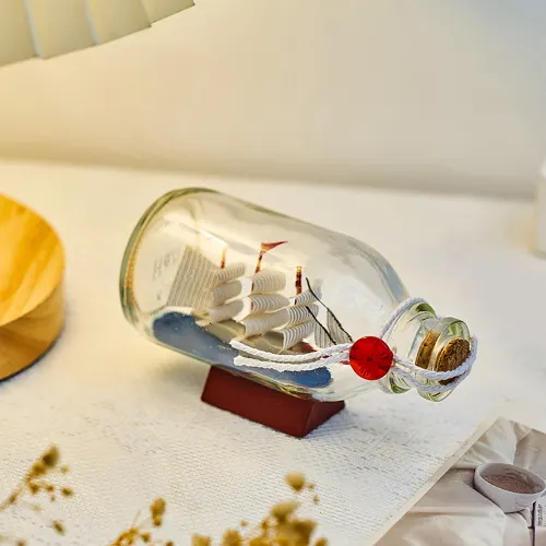 Hot Decorative Glass Pirate Ship Sailing Boat Wishing Drift Bottle