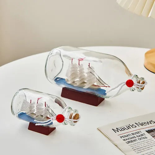 Hot Decorative Glass Pirate Ship Sailing Boat Wishing Drift Bottle