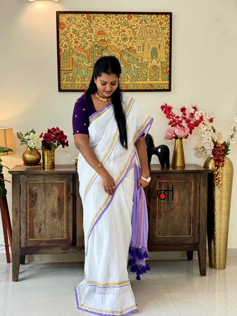 Violet Onam Mul Cotton Saree - VMC111