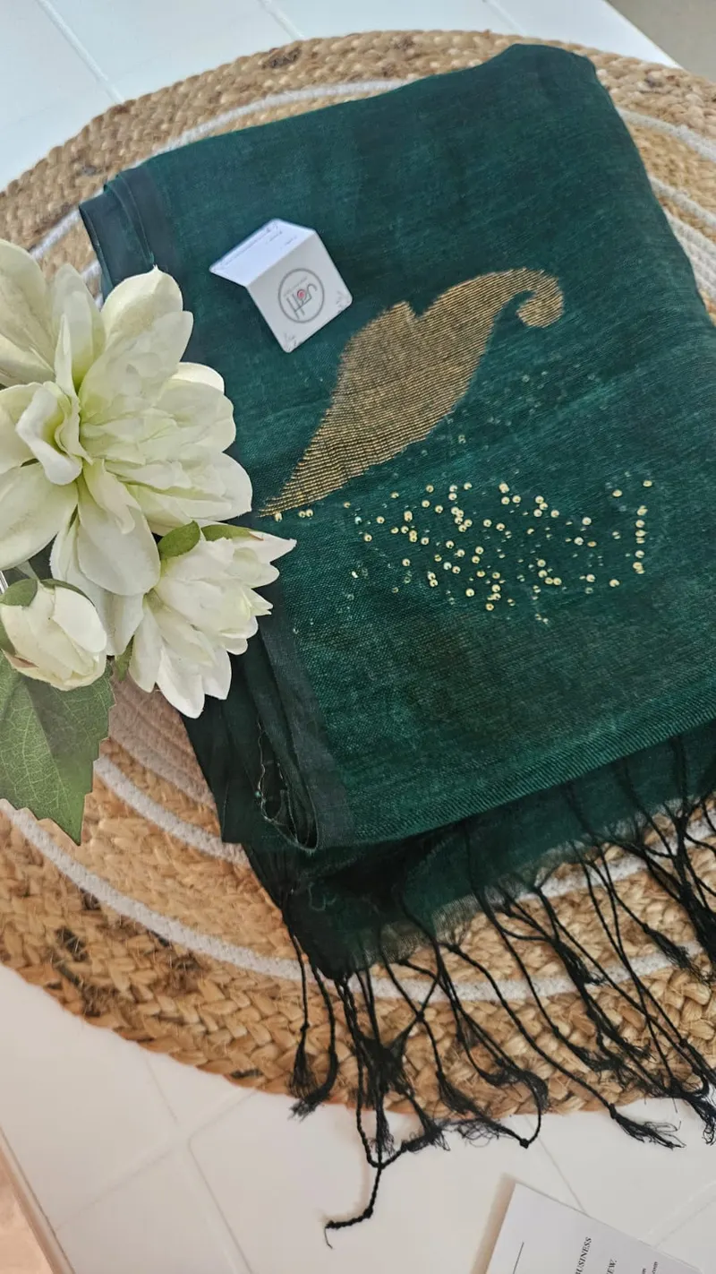 Linen jamdani handwoven saree PLJ118