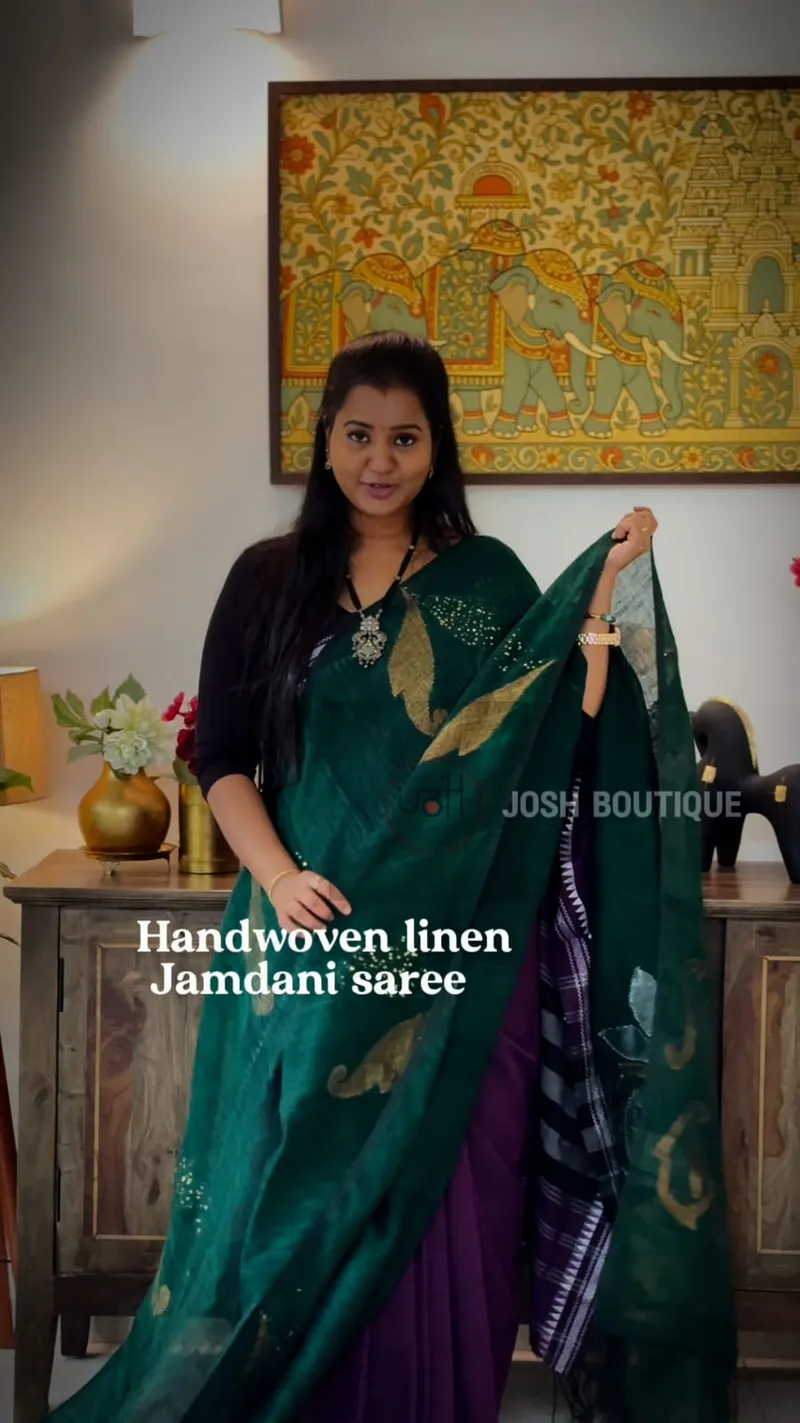 Linen jamdani handwoven saree PLJ118