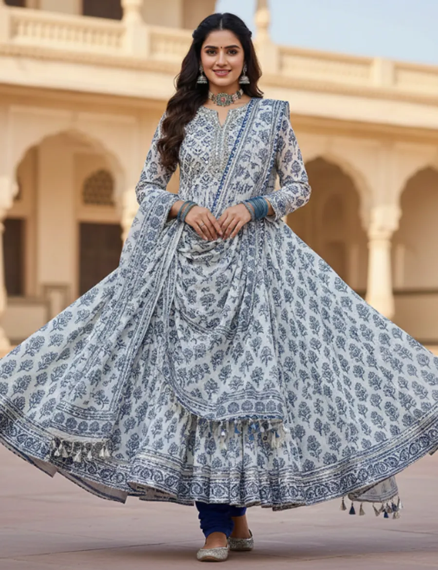 Cotton Anarkali 3pc Set